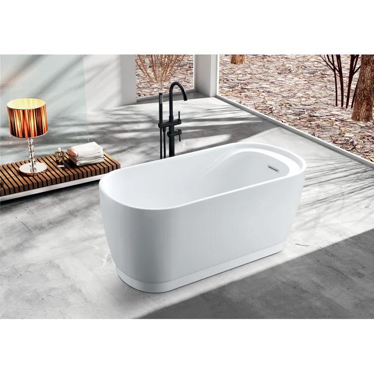 Kingston Brass Aqua Eden 51-Inch Acrylic Oval Double Ended Freestanding Tub with Drain and Integrated Seat
