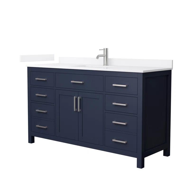 Wyndham Collection Beckett 60" Freestanding Single Bathroom Vanity with Quartz Top