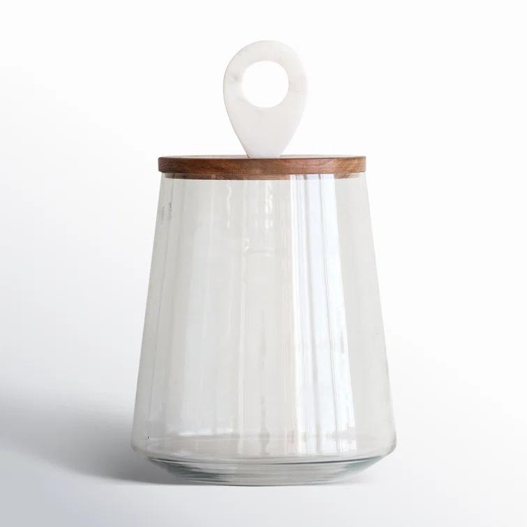 Bloomingville Small Clear Glass Jar with Mango Wood & Marble Lid