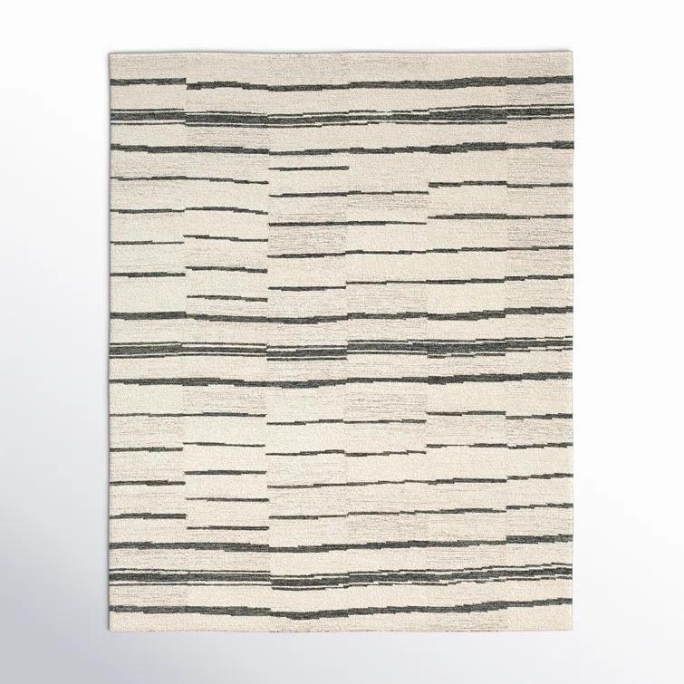 Rune Striped Handmade Tufted Wool Area Rug in Beige/Charcoal