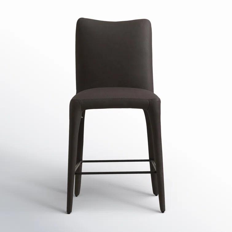 Heritage Graphite Top Grain Leather Counter Stool with Iron Legs
