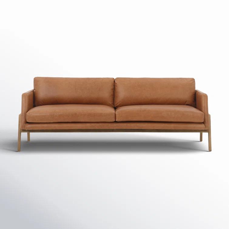 Sonoma Butterscotch Genuine Leather Sofa with Wood Accents, 84"