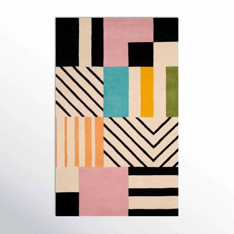 Tripoli Handmade Wool Ivory/Black/Pink Rug