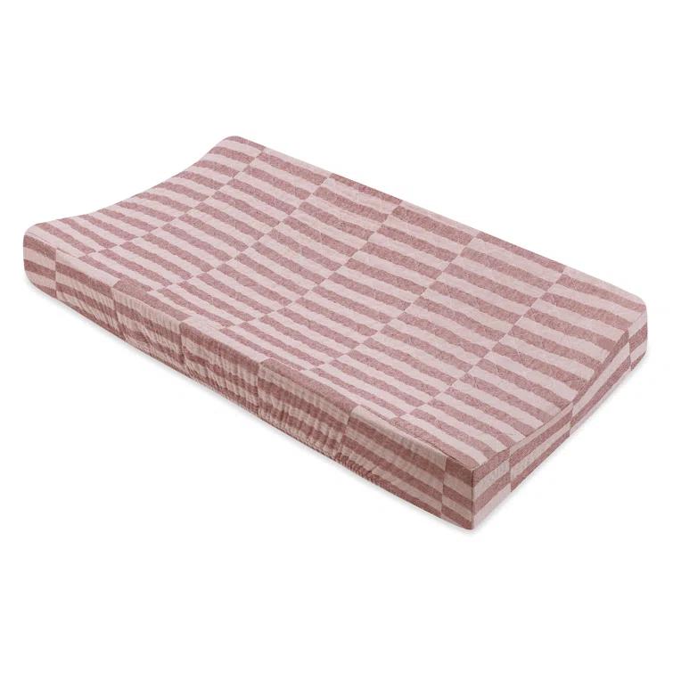 babyletto Maroon Stripe Quilted Muslin Changing Pad Cover