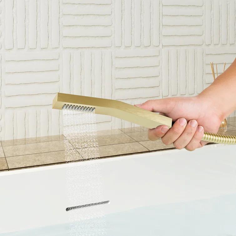 3 Handles Deck Mounted Bathroom Tub Faucet Trim with Handshower