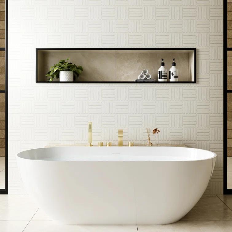 3 Handles Deck Mounted Bathroom Tub Faucet Trim with Handshower