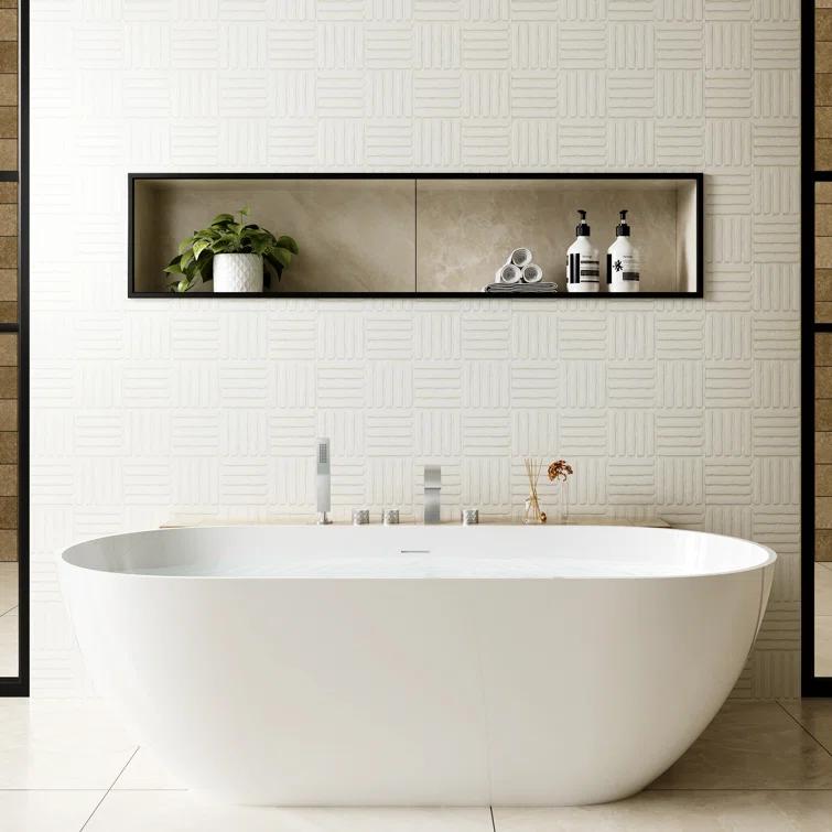 3 Handles Deck Mounted Bathroom Tub Faucet Trim with Handshower