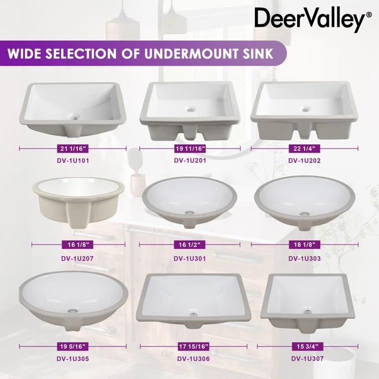 DeerValley Ursa 20" X 15.6" Rectangular Vitreous China Undermount Bathroom Sink with Overflow