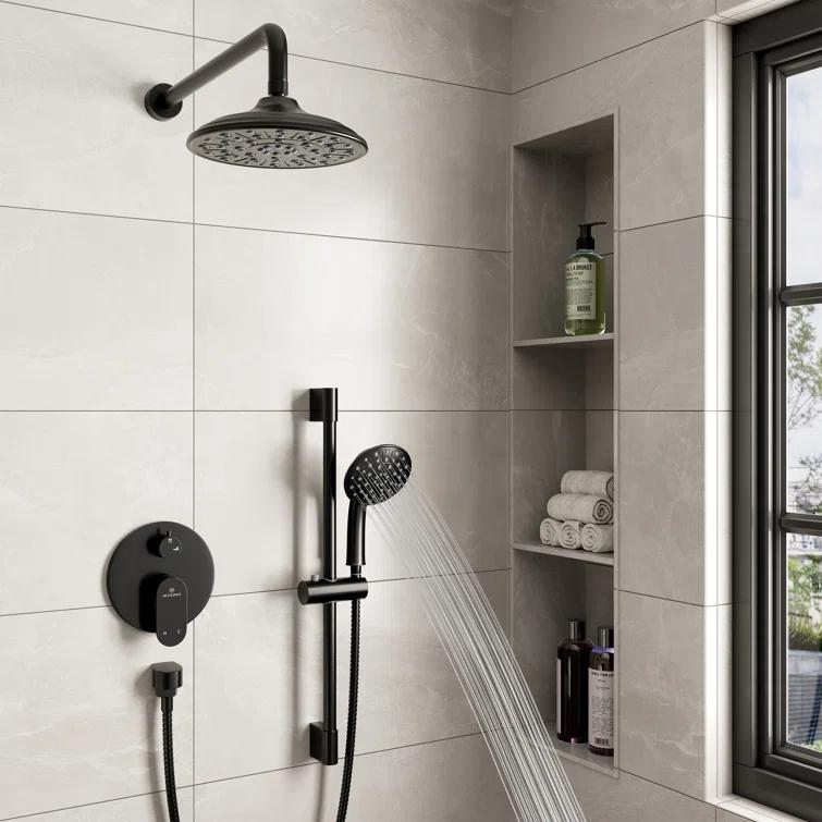 mondawe MD-A3815-MB Calliope Wall Mounted 2-Function Retro Pressure-Balanced Shower System with 3 Setting Handheld