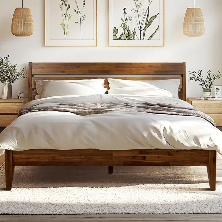 Acacia Premium Emery Solid Wood Platform Bed Frame with Headboard Included, No Box Spring Needed, Weight Capacity 800lb.