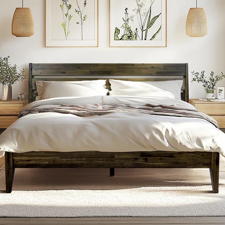 Acacia Premium Emery Solid Wood Platform Bed Frame with Headboard Included, No Box Spring Needed, Weight Capacity 800lb.