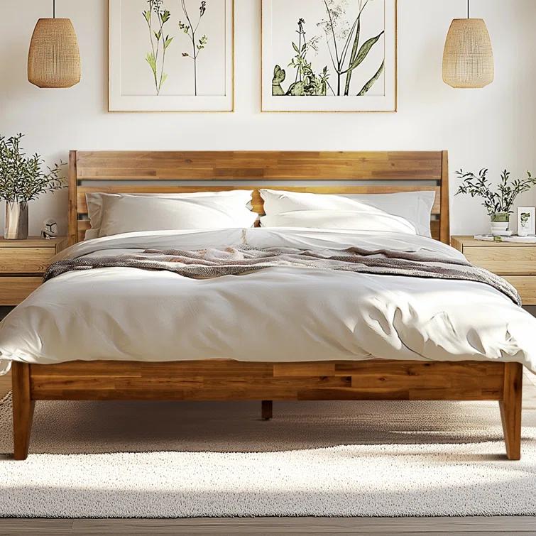 Acacia Premium Emery Solid Wood Platform Bed Frame with Headboard Included, No Box Spring Needed, Weight Capacity 800lb.