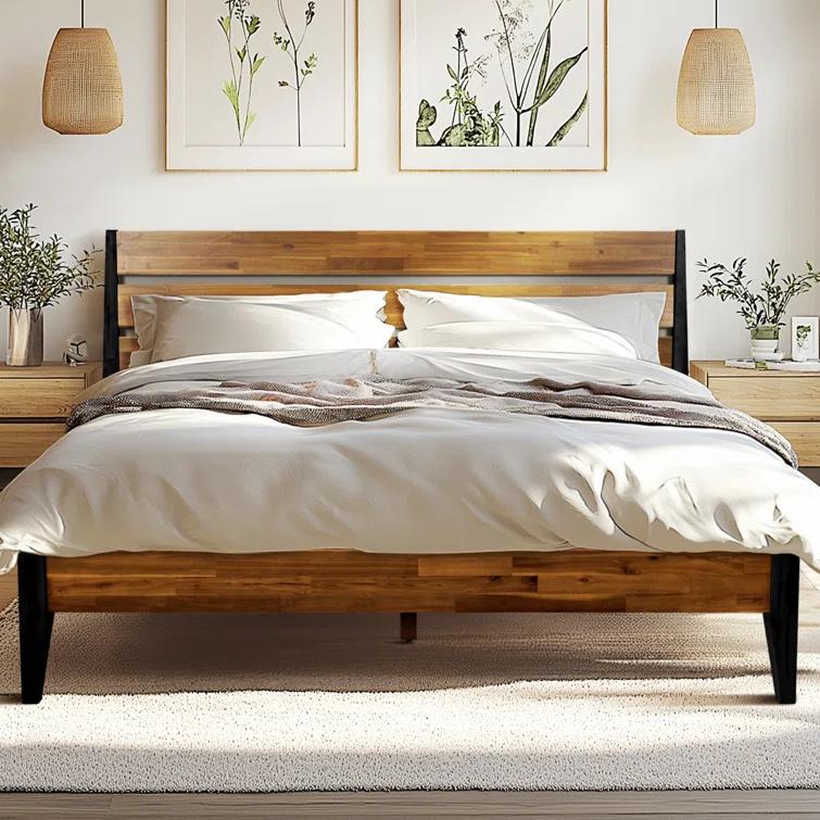 Acacia Premium Emery Solid Wood Platform Bed Frame with Headboard Included, No Box Spring Needed, Weight Capacity 800lb.