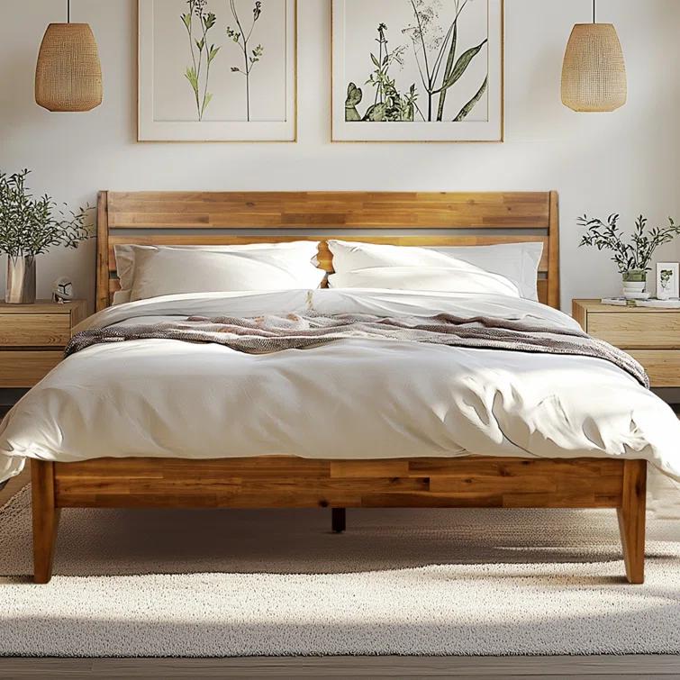 Acacia Premium Emery Solid Wood Platform Bed Frame with Headboard, King size Bed Frame and Headboard, Noise-Free, No Box Spring Needed
