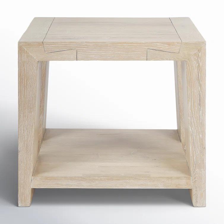 Tan Solid Oak Rectangular End Table with Shelf