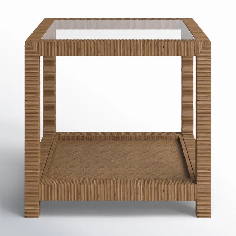 Coastal Charm 26" Brown Rattan and Glass Square End Table