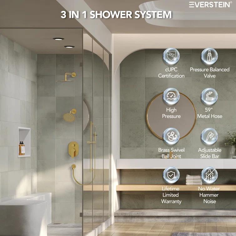 DualJetSpa 3-Function Round 10" & 6" Dual Shower Faucet System with Pressure Balancing Rough-In Valve