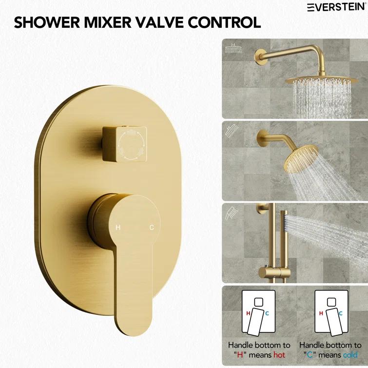DualJetSpa 3-Function Round 10" & 6" Dual Shower Faucet System with Pressure Balancing Rough-In Valve