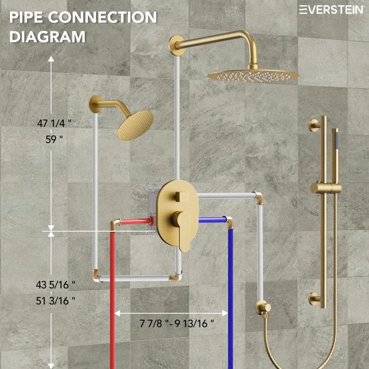 DualJetSpa 3-Function Round 10" & 6" Dual Shower Faucet System with Pressure Balancing Rough-In Valve