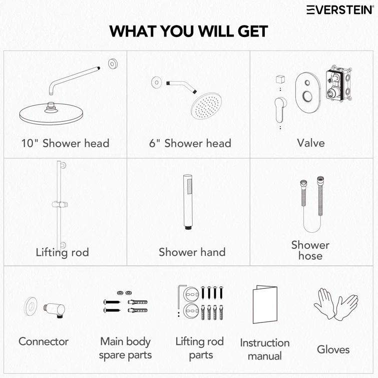 DualJetSpa 3-Function Round 10" & 6" Dual Shower Faucet System with Pressure Balancing Rough-In Valve