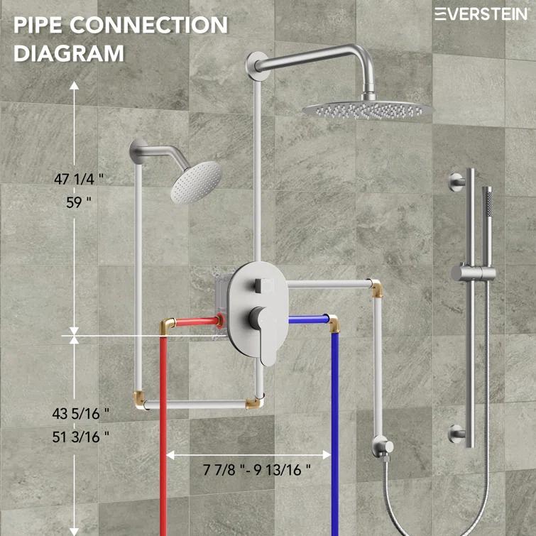 DualJetSpa 3-Function Round 10" & 6" Dual Shower Faucet System with Pressure Balancing Rough-In Valve