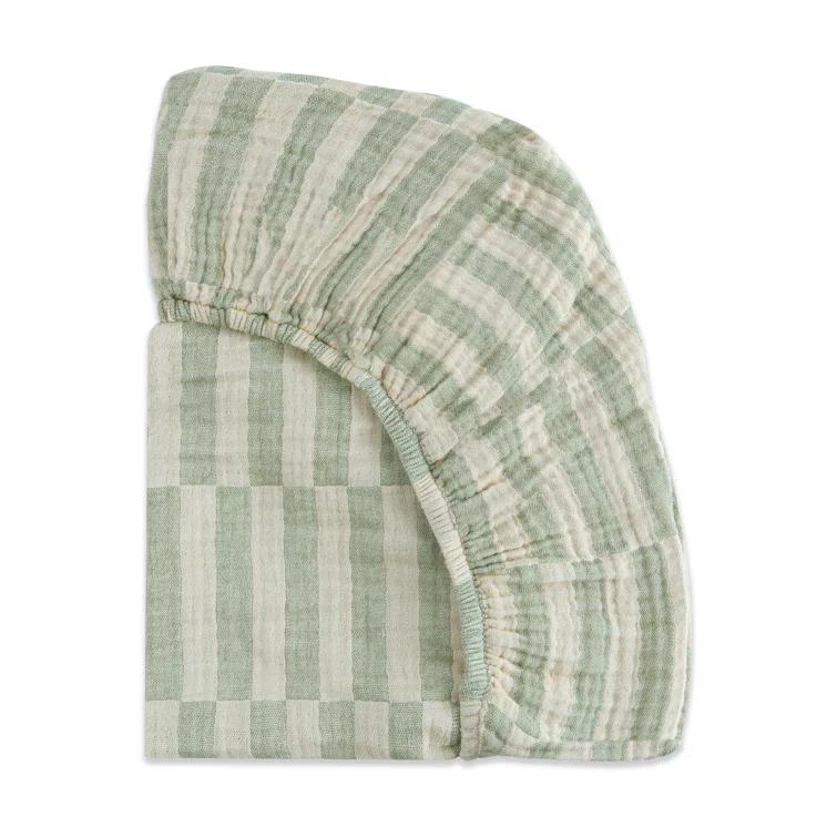 Babyletto Muslin All-Stages Midi Crib Sheet, GOTS Certified Organic Cotton - Moss Stripe