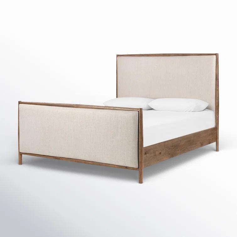 King Weathered Oak Upholstered Linen Bed with Headboard