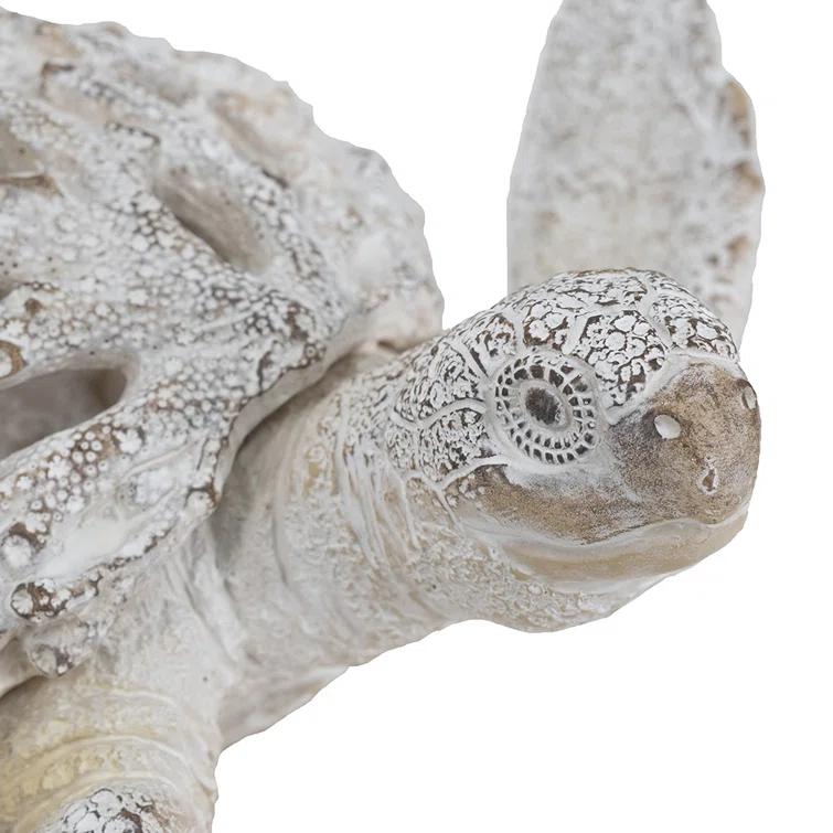 White Coral Reef Sea Turtle Resin Statue 13" x 12"