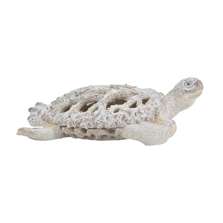 White Coral Reef Sea Turtle Resin Statue 13" x 12"