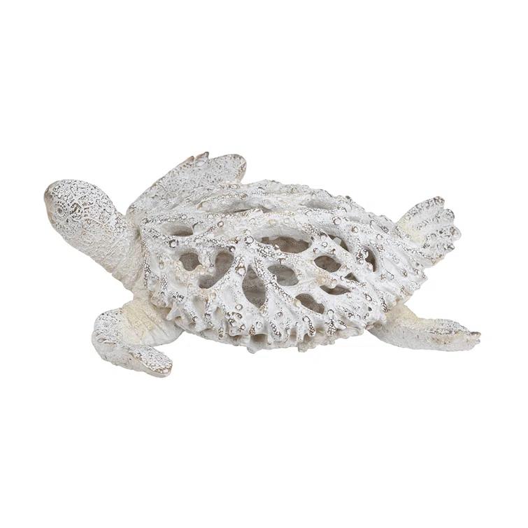 White Coral Reef Sea Turtle Resin Statue 13" x 12"