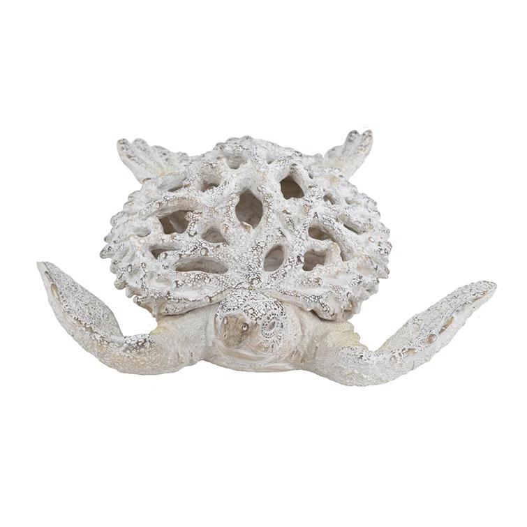 White Coral Reef Sea Turtle Resin Statue 13" x 12"
