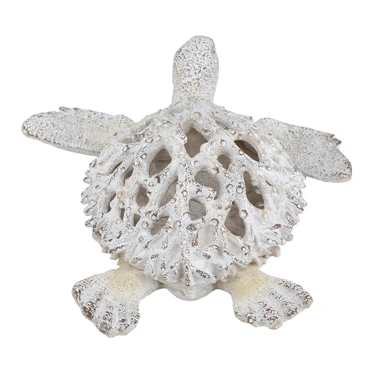 White Coral Reef Sea Turtle Resin Statue 13" x 12"