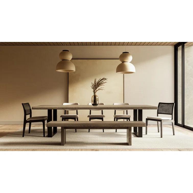 Brooks 92" White Wash Acacia Wood Dining Table with Pewter U Base