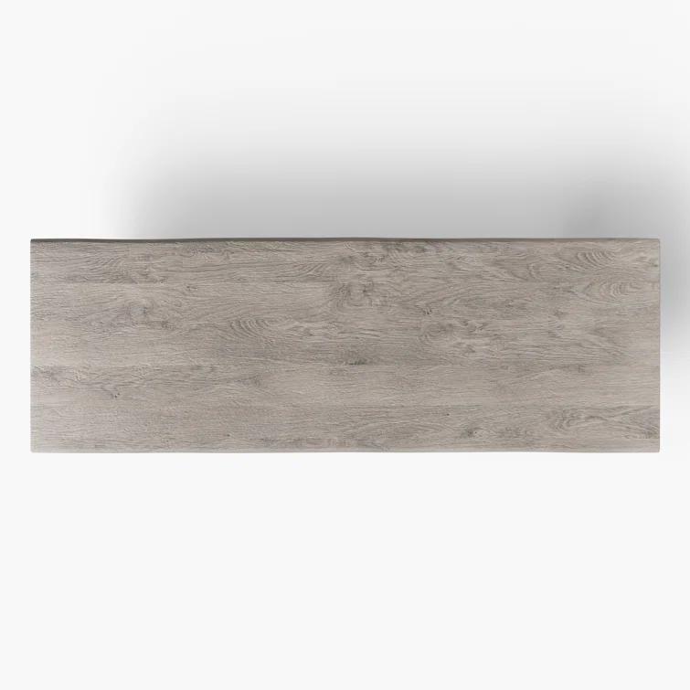 Sandblasted Grey Acacia Wood Dining Table with Brass U Base