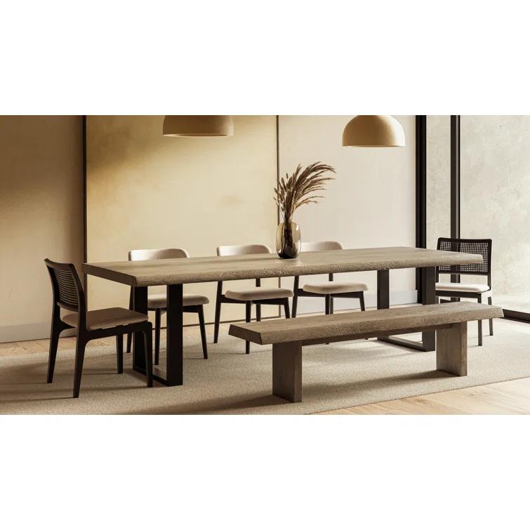 Brooks 92" White Wash Acacia Wood Dining Table with Pewter U Base