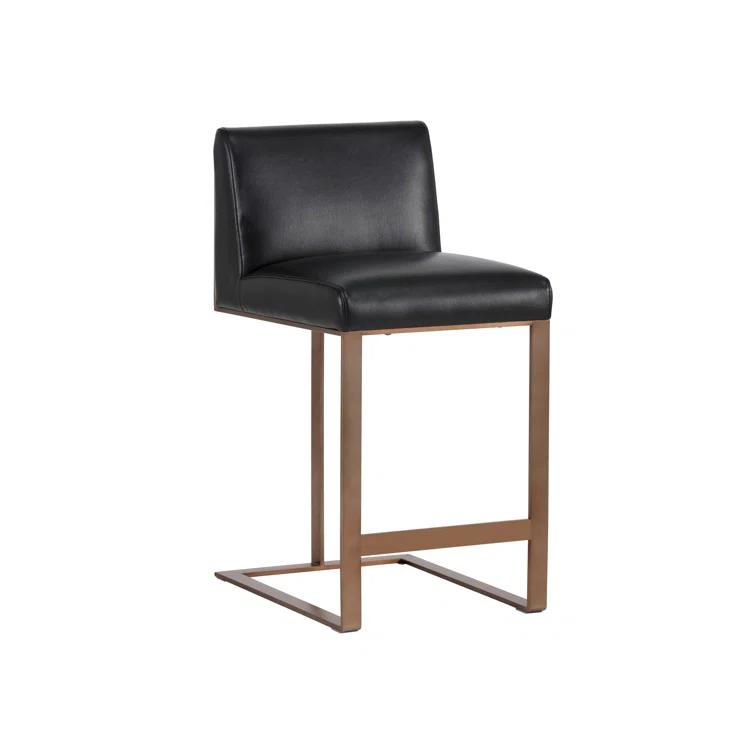 Antique Brass and Black Leather Bar Stool