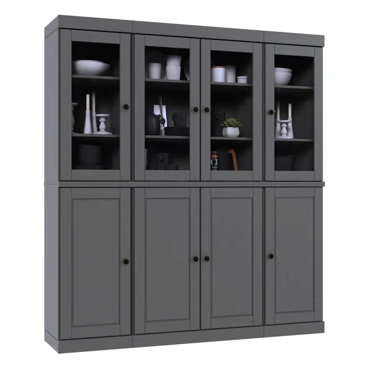 Pulcova 100% Solid Wood 65" Pantry Cabinet with Solid, Clear Glass Doors, 2-Drawers and Adjustable Shelves