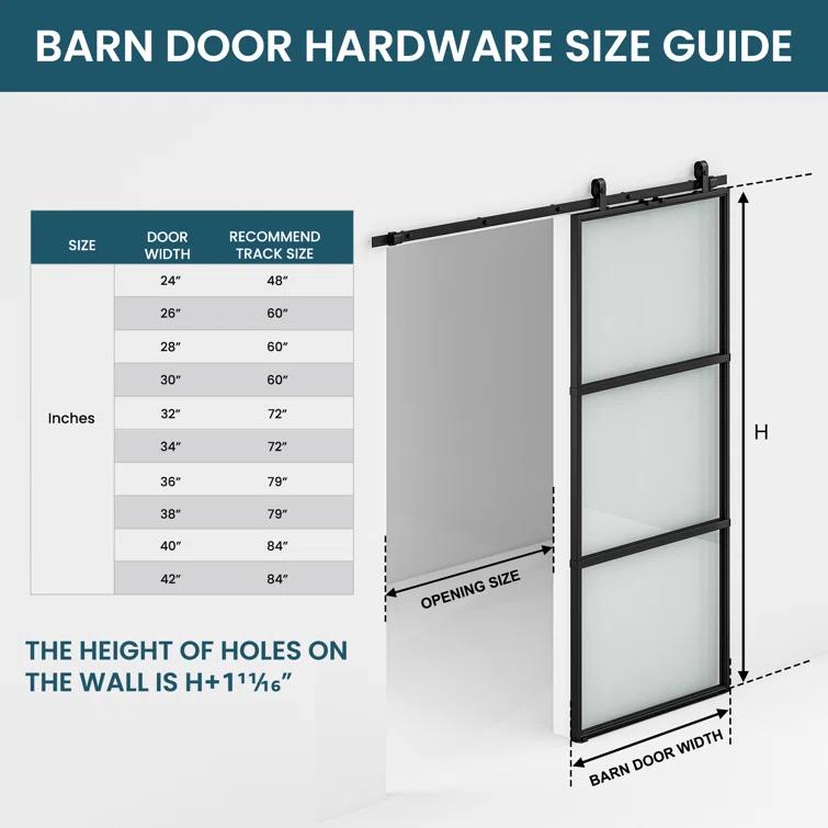 Metal and Glass Sliding Barn Door with Installation Hardware Kit ( Soft-close Included)