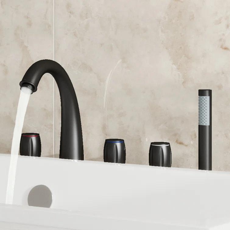 3 Handles Deck Mount Roman Tub Faucet With Hand Shower