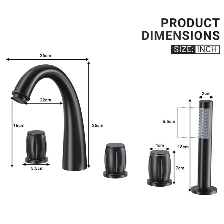 3 Handles Deck Mount Roman Tub Faucet With Hand Shower