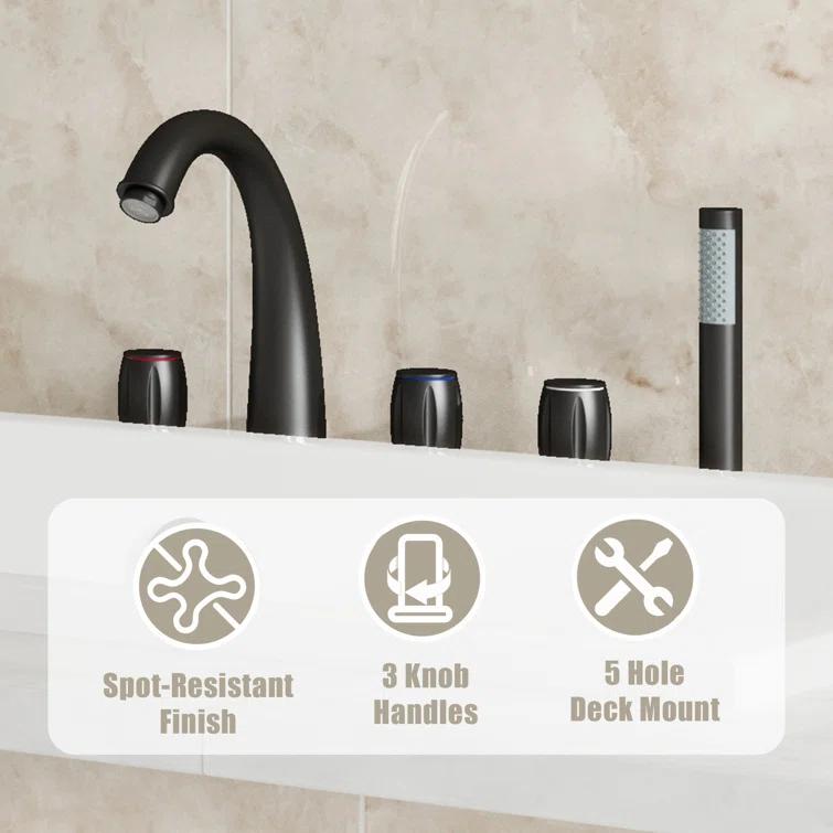 3 Handles Deck Mount Roman Tub Faucet With Hand Shower