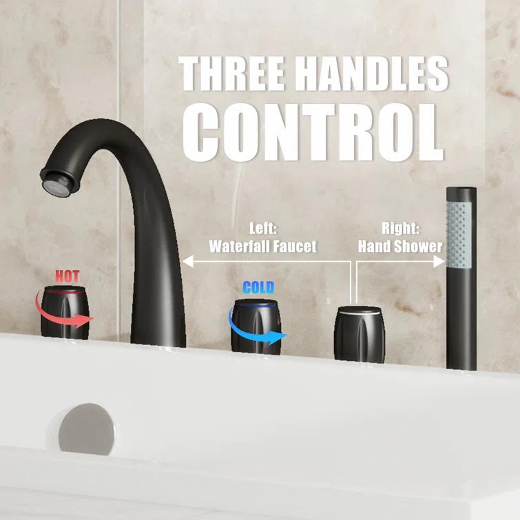 3 Handles Deck Mount Roman Tub Faucet With Hand Shower