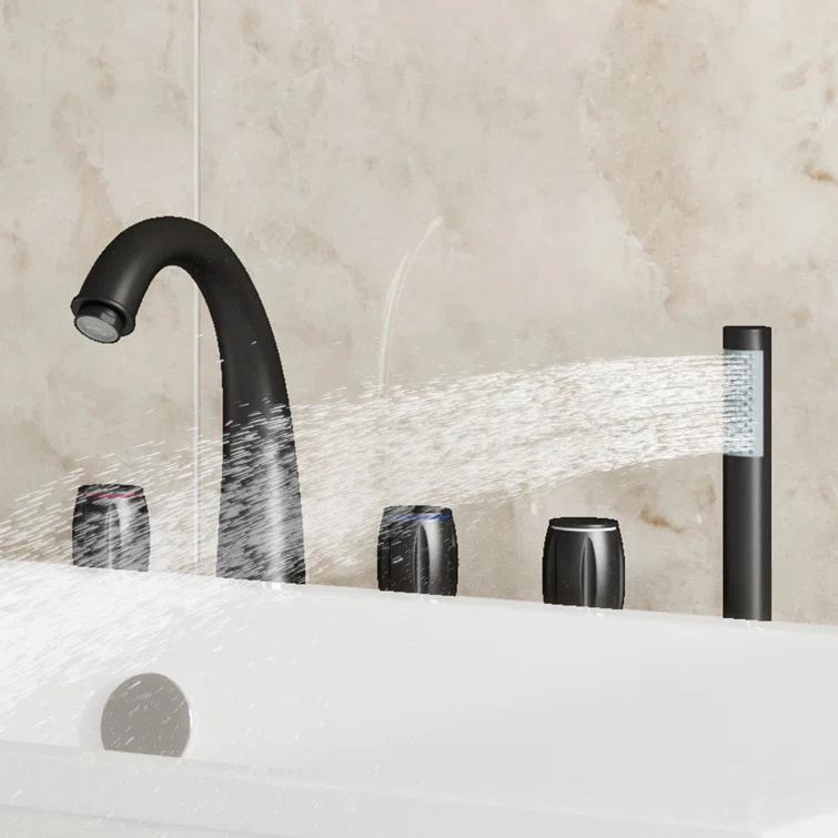 3 Handles Deck Mount Roman Tub Faucet With Hand Shower