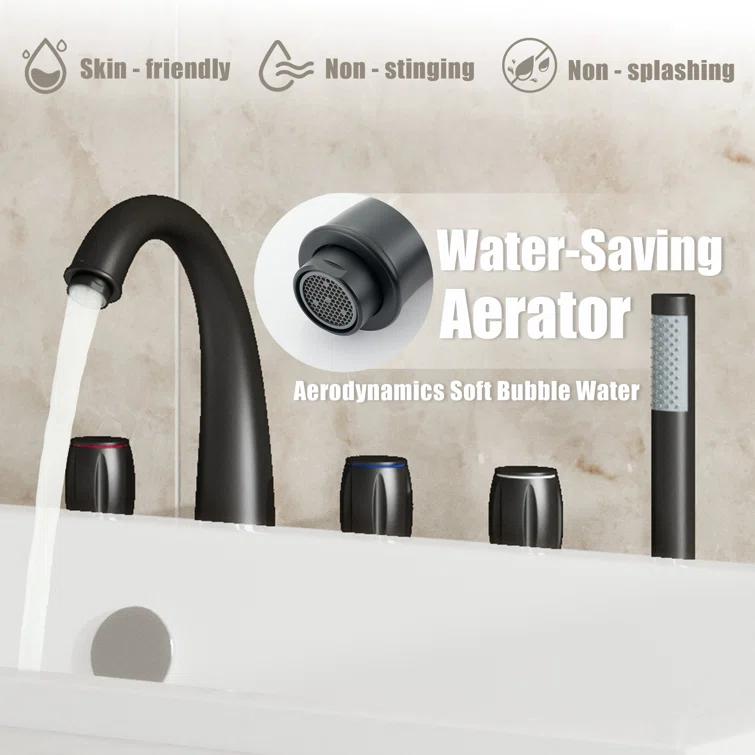 3 Handles Deck Mount Roman Tub Faucet With Hand Shower