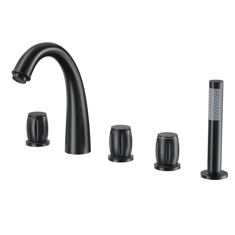 3 Handles Deck Mount Roman Tub Faucet With Hand Shower
