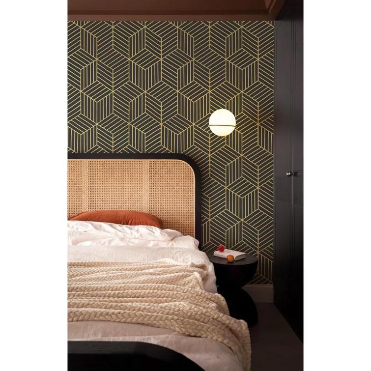 Wallpaper Black And Gold Peel And Stick Wallpaper Geometric Striped Hexagon Wallpaper Removable Self Adhesive Wall Paper Waterproof Vinyl Contact Paper For Cabinets Shelf Drawer 15.7"X78.7"