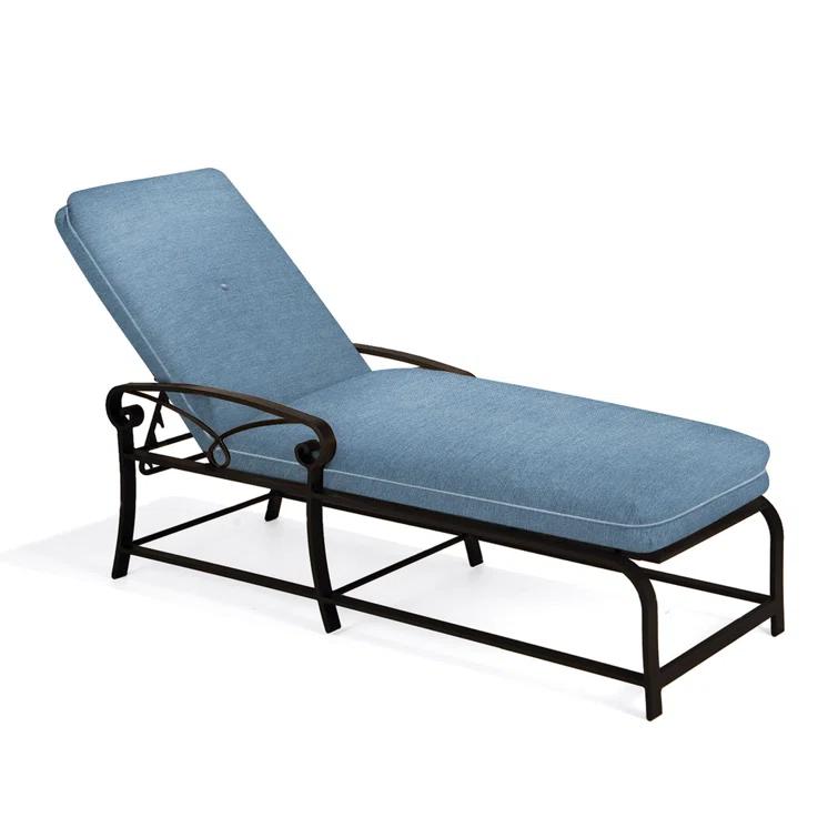 Palazzo Blue Cushioned Outdoor Chaise Lounge with Metal Frame