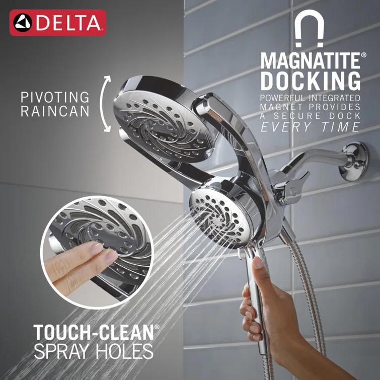 Delta 75419 5-Setting HydroRain 2-in-1 Dual Shower Head with ProClean Spray