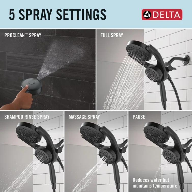 5-Setting HydroRain 2-in-1 Dual Shower Head with ProClean Spray