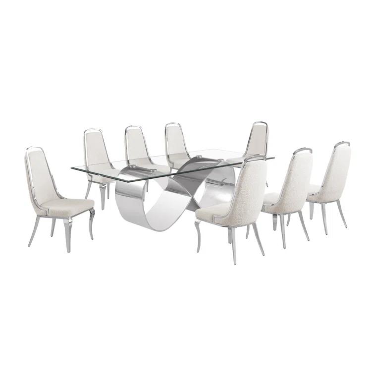Rosdorf Park Tempered Glass Dining Set With Boucle Fabric Side Chairs